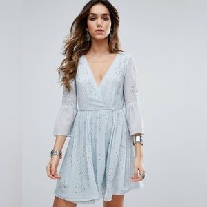 NWOT Free People Winter‎ Solstice Embellished Party Dress Light Blue Size 2